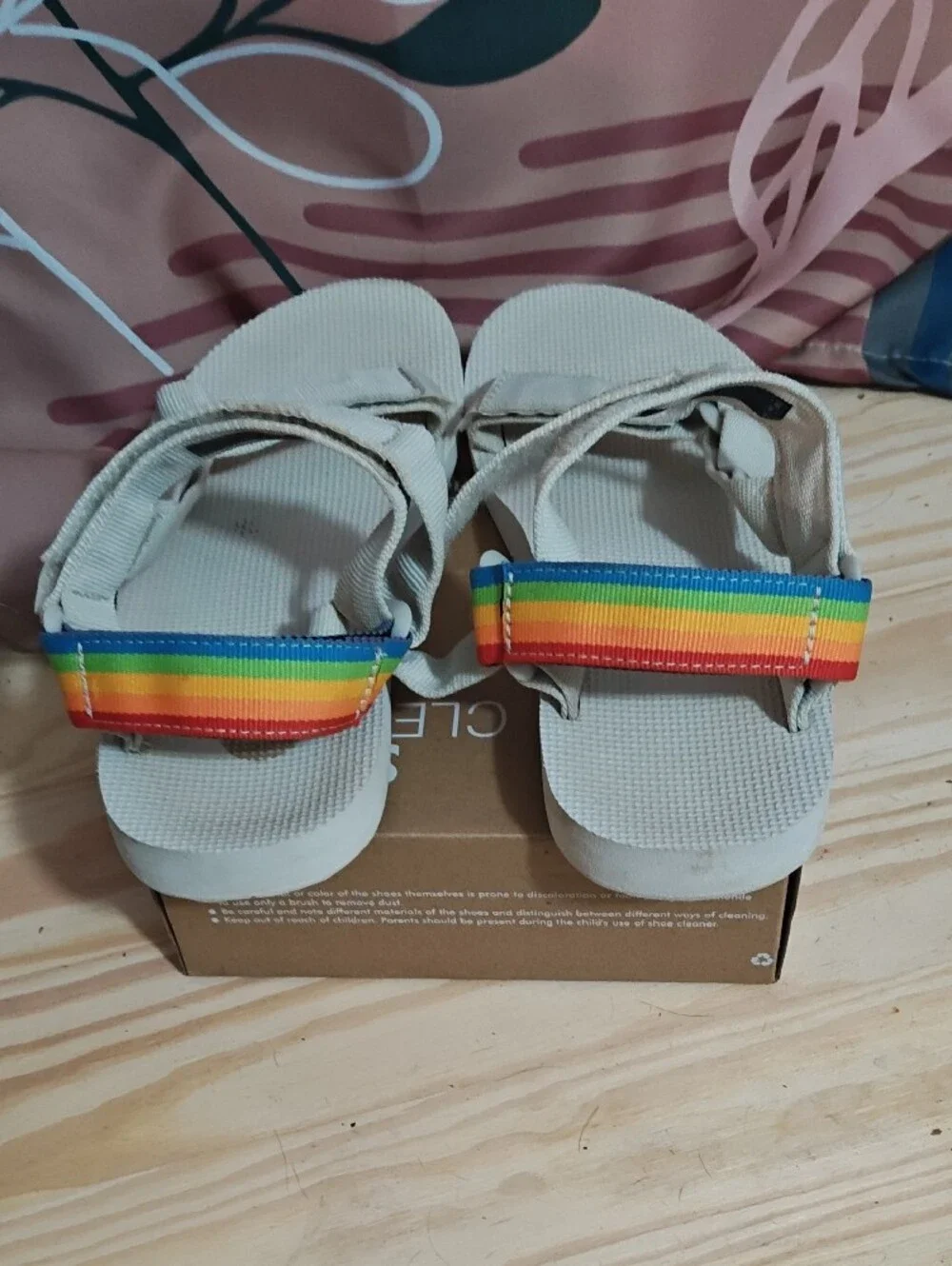 Polaroid Teva White Sandals with Rainbow Straps